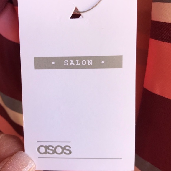 ASOS Pink, Dark Mauve, White & Grey Striped Ruffle Dress - Picture 6 of 12